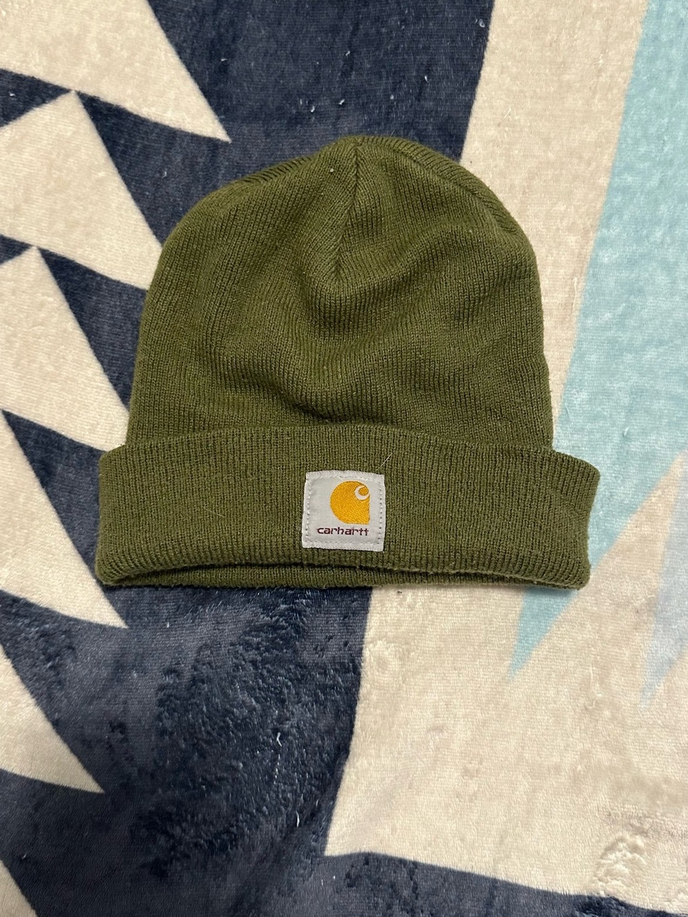 Carhartt Olive Knit Cuffed Beanie with Logo Patch